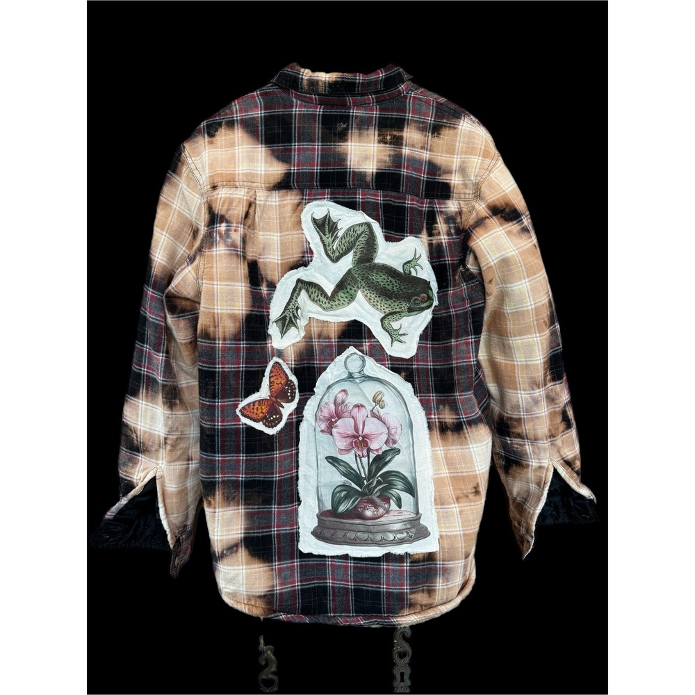 Upcycled Wrangler‎ Utility Sherpa Flannel Jacket Folk Art Size S Petite - Picture 2 of 7